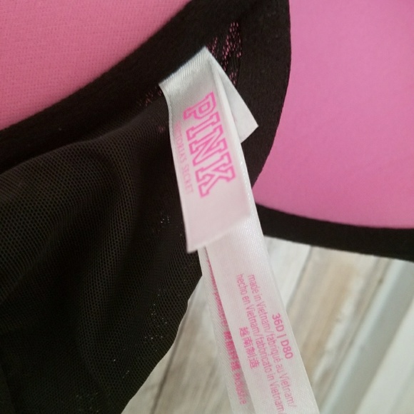 VICTORIA'S SECRET PINK BLACK 36D PADDED PUSHUP BRA - Picture 6 of 6